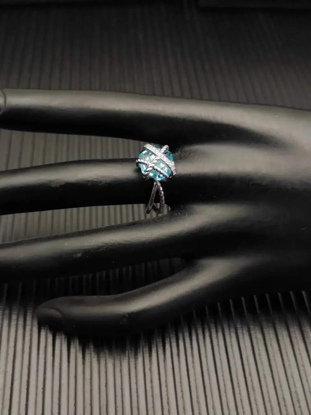 David Yurman Hexagonal Blue Diamond Ring